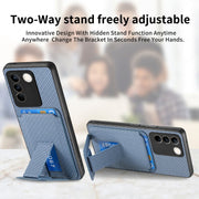 For vivo X100 Pro 5G Carbon Fiber Card Bag Fold Stand Phone Case(Blue)