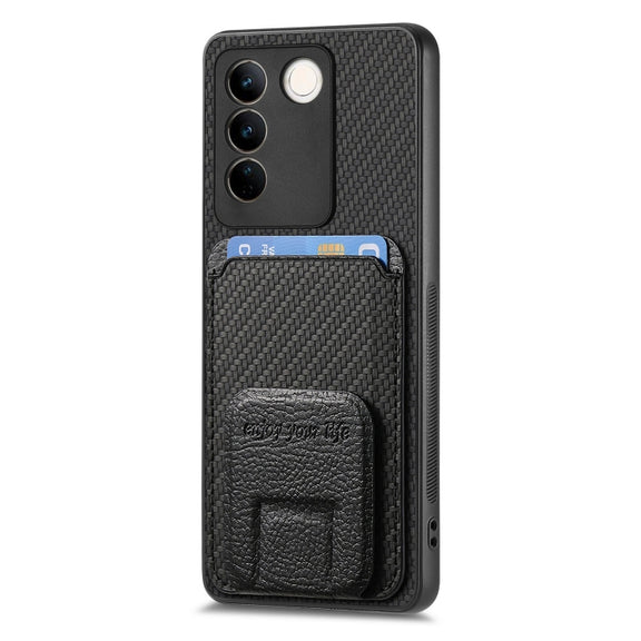 For vivo iQOO 12 Pro Carbon Fiber Card Bag Fold Stand Phone Case(Black)