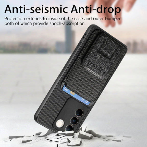 For vivo iQOO 12 Pro Carbon Fiber Card Bag Fold Stand Phone Case(Black)