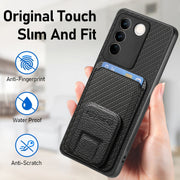 For vivo iQOO 12 Pro Carbon Fiber Card Bag Fold Stand Phone Case(Black)