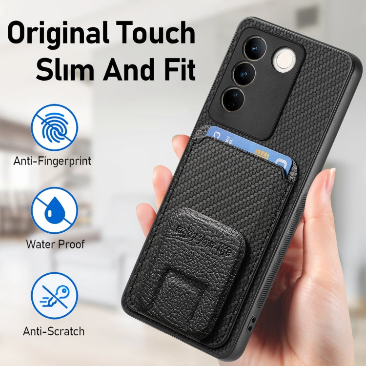 For vivo iQOO 12 Pro Carbon Fiber Card Bag Fold Stand Phone Case(Black)