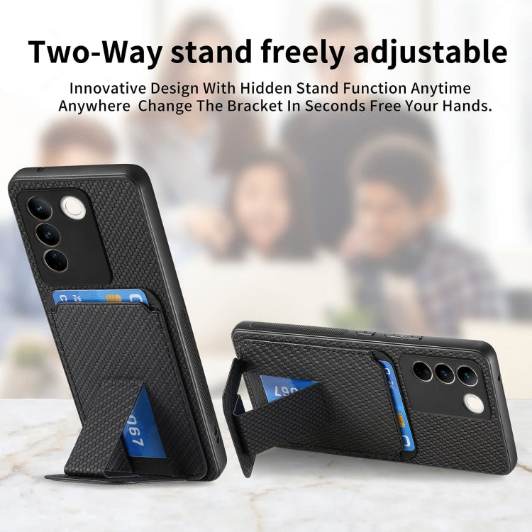 For vivo iQOO 12 Pro Carbon Fiber Card Bag Fold Stand Phone Case(Black)