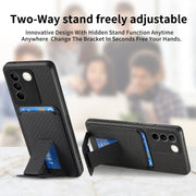 For vivo iQOO 12 Pro Carbon Fiber Card Bag Fold Stand Phone Case(Black)