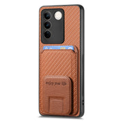 For vivo iQOO 12 Pro Carbon Fiber Card Bag Fold Stand Phone Case(Brown)