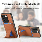 For vivo iQOO 12 Pro Carbon Fiber Card Bag Fold Stand Phone Case(Brown)