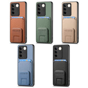 For vivo iQOO 12 Pro Carbon Fiber Card Bag Fold Stand Phone Case(Black)