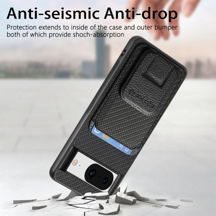 For Google Pixel 7 Carbon Fiber Card Bag Fold Stand Phone Case(Black)