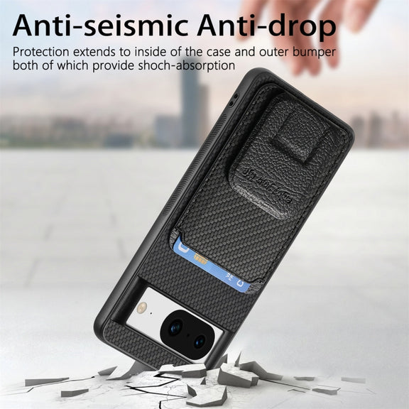 For Google Pixel 7 Carbon Fiber Card Bag Fold Stand Phone Case(Black)