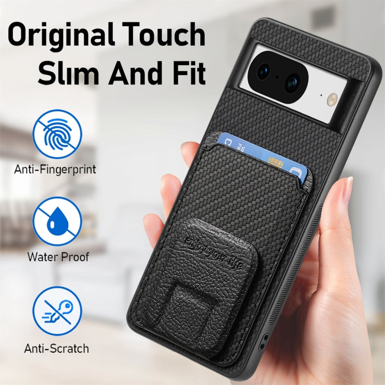 For Google Pixel 7 Carbon Fiber Card Bag Fold Stand Phone Case(Black)