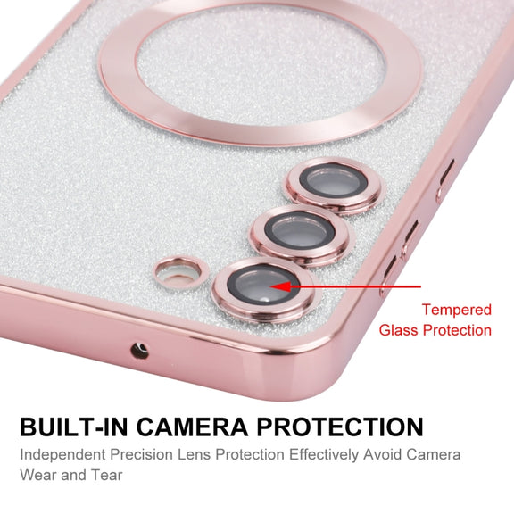 For Samsung Galaxy S24 5G ENKAY Hat-Prince Magnetic Glitter Plated TPU Phone Case with Lens Film(Silver)