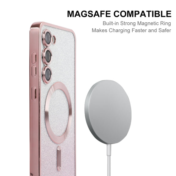 For Samsung Galaxy S25 5G ENKAY Hat-Prince Magnetic Glitter Plated TPU Phone Case with Lens Film(Silver)