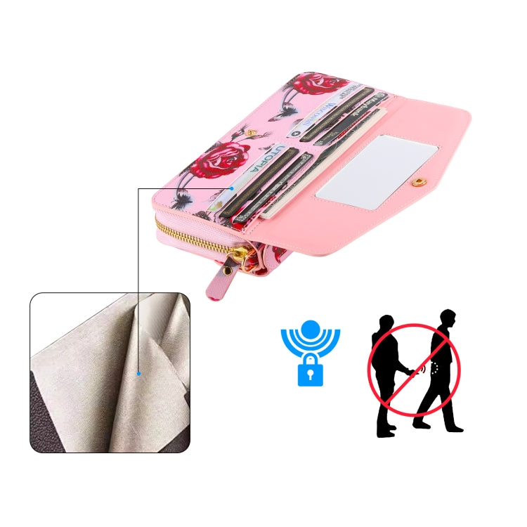 For Samsung Galaxy S24 5G Flower Multi-functional Crossbody Zipper Wallet Leather Phone Case(Pink)
