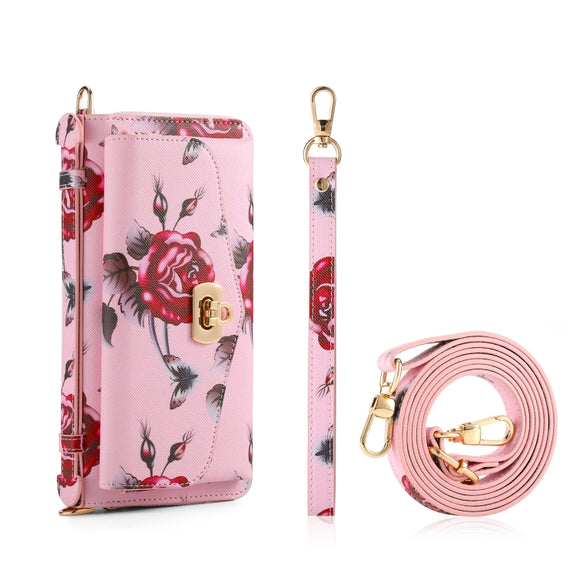 For Samsung Galaxy S24 5G Flower Multi-functional Crossbody Zipper Wallet Leather Phone Case(Pink)