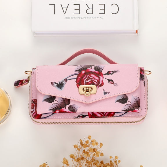 For Samsung Galaxy S24 5G Flower Multi-functional Crossbody Zipper Wallet Leather Phone Case(Pink)