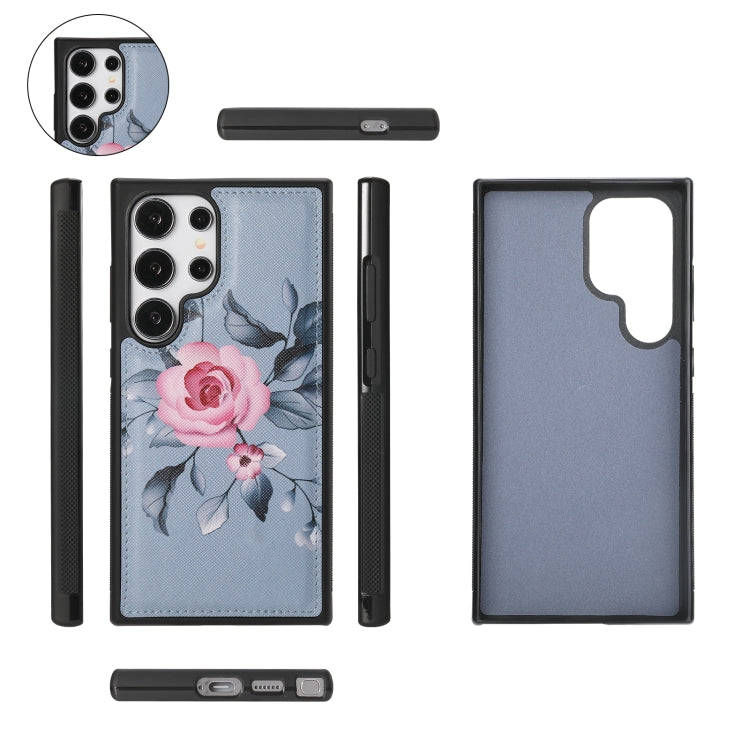 For Samsung Galaxy S24 5G Flower Multi-functional Crossbody Zipper Wallet Leather Phone Case(Blue)