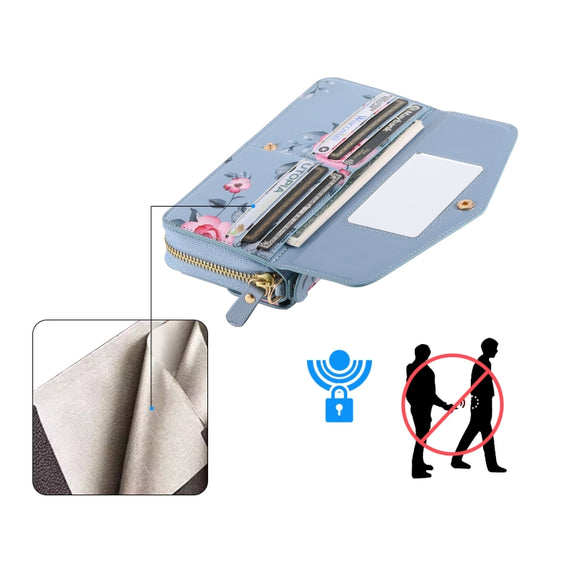 For Samsung Galaxy S24 5G Flower Multi-functional Crossbody Zipper Wallet Leather Phone Case(Blue)
