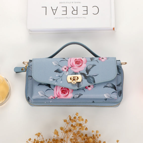 For Samsung Galaxy S24 5G Flower Multi-functional Crossbody Zipper Wallet Leather Phone Case(Blue)