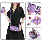 For Samsung Galaxy S24 5G Flower Multi-functional Crossbody Zipper Wallet Leather Phone Case(Purple)