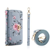 For Samsung Galaxy S24+ 5G Flower Multi-functional Crossbody Zipper Wallet Leather Phone Case(Blue)