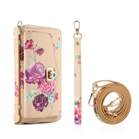For Samsung Galaxy S24+ 5G Flower Multi-functional Crossbody Zipper Wallet Leather Phone Case(Yellow)