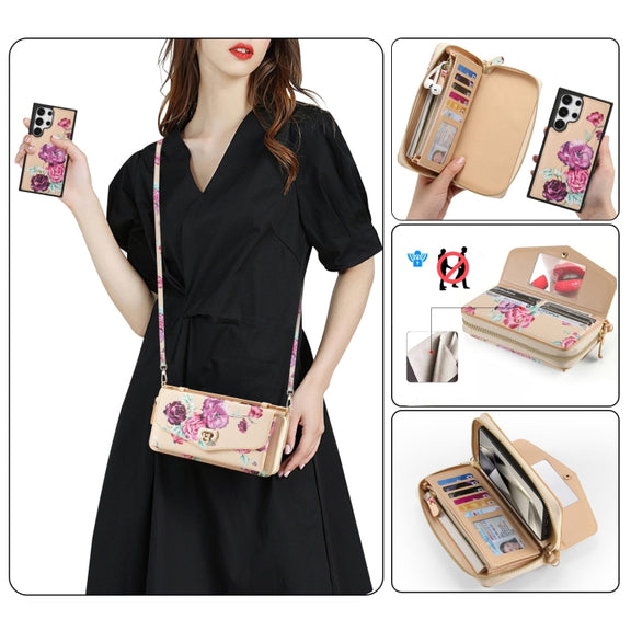 For Samsung Galaxy S24+ 5G Flower Multi-functional Crossbody Zipper Wallet Leather Phone Case(Yellow)