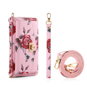 For Samsung Galaxy S24 Ultra 5G Flower Multi-functional Crossbody Zipper Wallet Leather Phone Case(Pink)