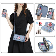 For Samsung Galaxy S24 Ultra 5G Flower Multi-functional Crossbody Zipper Wallet Leather Phone Case(Blue)
