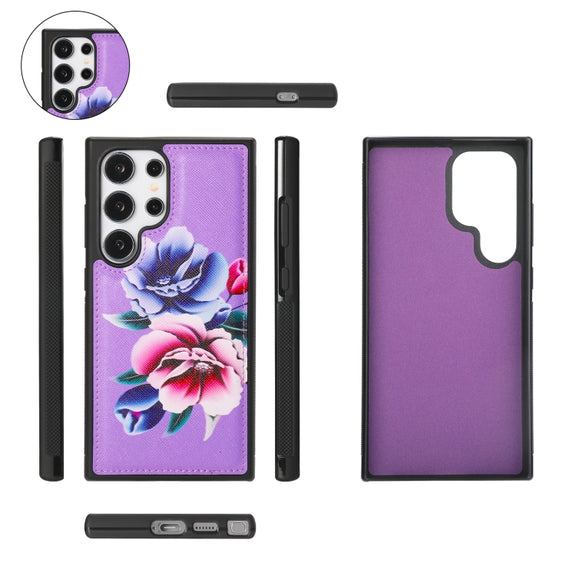 For Samsung Galaxy S24 Ultra 5G Flower Multi-functional Crossbody Zipper Wallet Leather Phone Case(Purple)