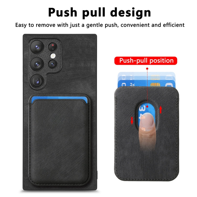 For Samsung Galaxy S22 Ultra 5G Retro Leather Card Bag Magnetic Phone Case(Black)