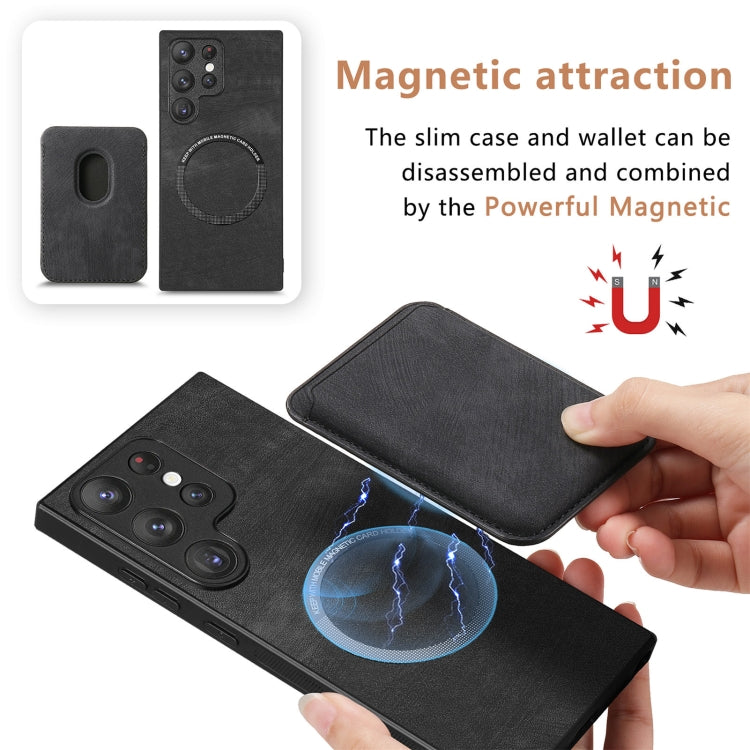 For Samsung Galaxy S22 Ultra 5G Retro Leather Card Bag Magnetic Phone Case(Black)