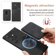 For Samsung Galaxy S22 Ultra 5G Retro Leather Card Bag Magnetic Phone Case(Black)