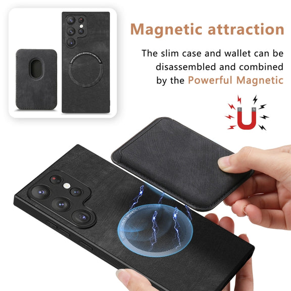 For Samsung Galaxy S22 Ultra 5G Retro Leather Card Bag Magnetic Phone Case(Black)