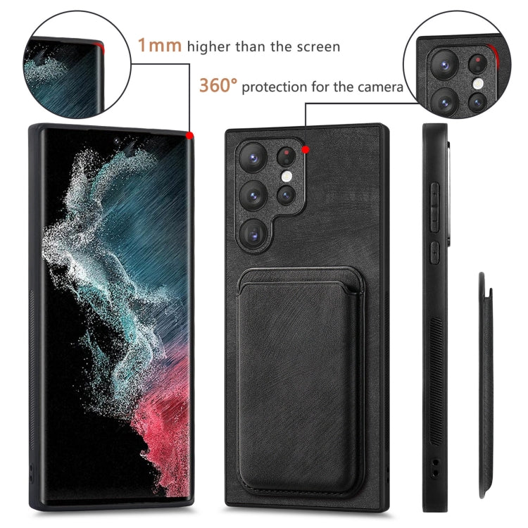 For Samsung Galaxy S22 Ultra 5G Retro Leather Card Bag Magnetic Phone Case(Black)