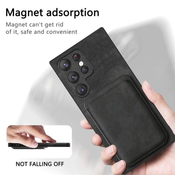 For Samsung Galaxy S22 Ultra 5G Retro Leather Card Bag Magnetic Phone Case(Black)