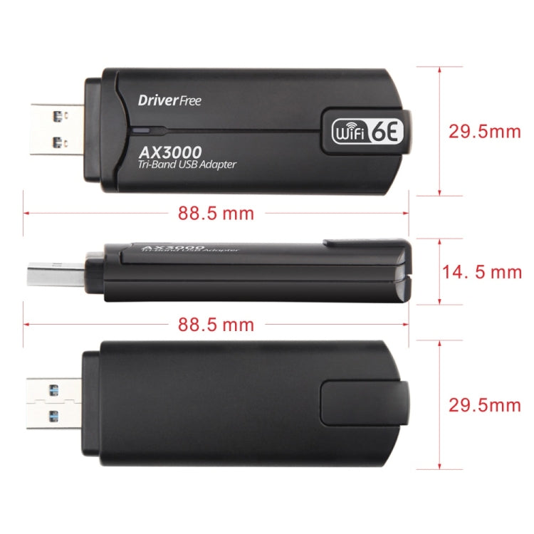 WD-AX3000 For Desktop PC WiFi Receiver USB 3.0 WiFi6 Driver Free Wireless Network Card(Red)