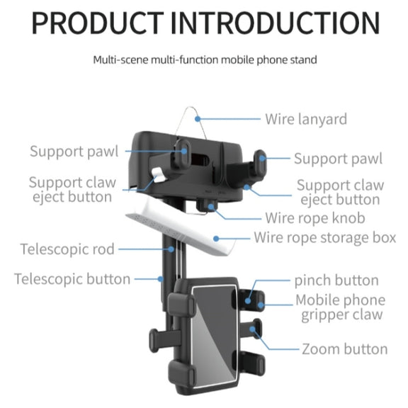 H23-8 New Multifunction Rearview Mirror Phone Holder Rotatable Retractable Phone Mount