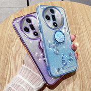 For OPPO Find X7 Gradient Glitter Immortal Flower Ring All-inclusive Phone Case(Blue)