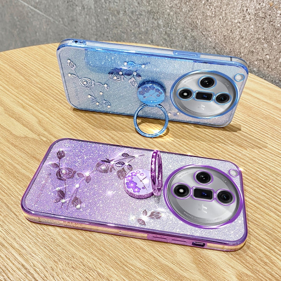 For OPPO Find X7 Gradient Glitter Immortal Flower Ring All-inclusive Phone Case(Blue)