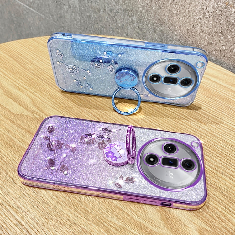 For OPPO Find X7 Gradient Glitter Immortal Flower Ring All-inclusive Phone Case(Blue)