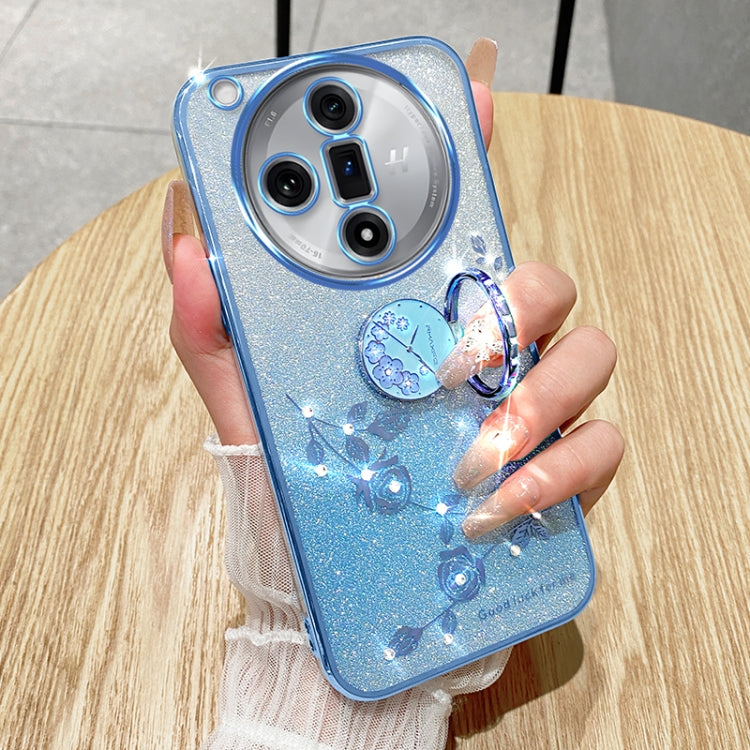 For OPPO Find X7 Gradient Glitter Immortal Flower Ring All-inclusive Phone Case(Blue)