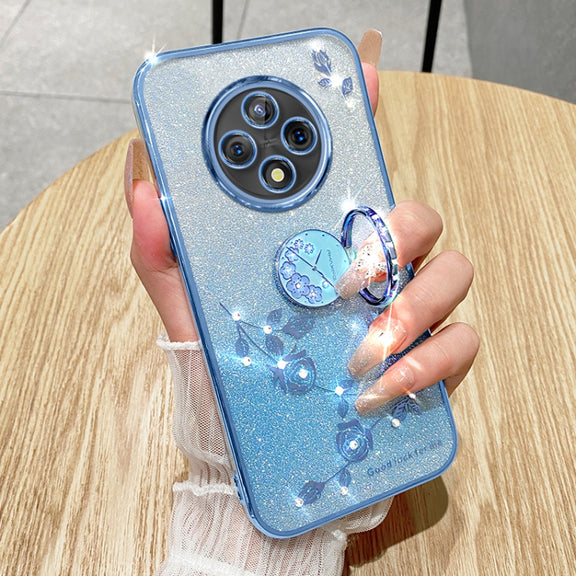 For OPPO A3 Pro Gradient Glitter Immortal Flower Ring All-inclusive Phone Case(Blue)