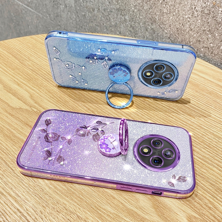 For OPPO A3 Pro Gradient Glitter Immortal Flower Ring All-inclusive Phone Case(Blue)