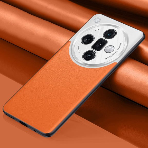 For OPPO  Find X7 Ultra Plain-leather All-inclusive Shockproof Phone Case(Orange)