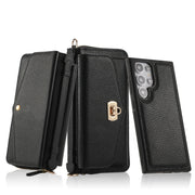 For Samsung Galaxy S24 Ultra 5G Crossbody Multi-functional Zipper Wallet Litchi Leather Phone Case(Black)