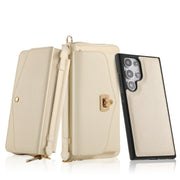 For Samsung Galaxy S24 5G Crossbody Multi-functional Zipper Wallet Litchi Leather Phone Case(Beige)