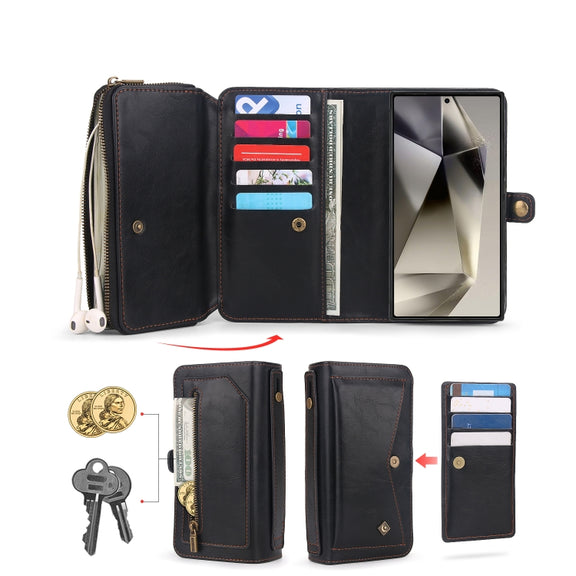 For Samsung Galaxy S24 Ultra 5G Multi-functional Zipper Wallet Leather Phone Case(Black)