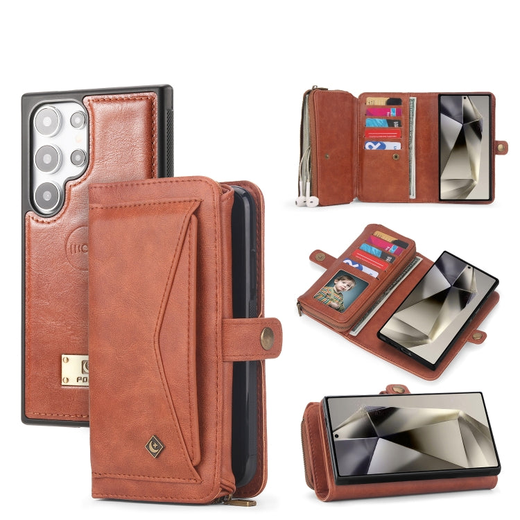 For Samsung Galaxy S24+ 5G Multi-functional Zipper Wallet Leather Phone Case(Orange)