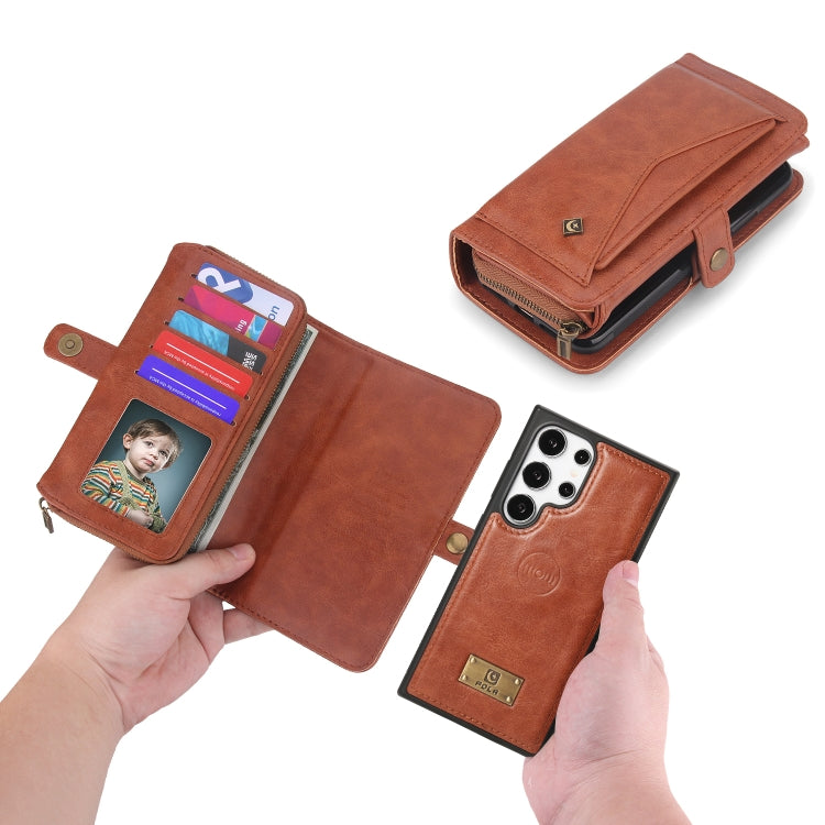 For Samsung Galaxy S24+ 5G Multi-functional Zipper Wallet Leather Phone Case(Orange)