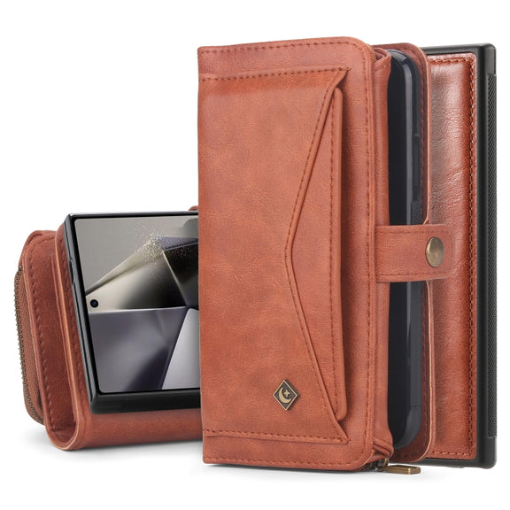 For Samsung Galaxy S24+ 5G Multi-functional Zipper Wallet Leather Phone Case(Orange)