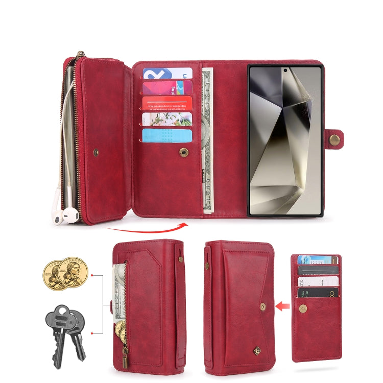 For Samsung Galaxy S24+ 5G Multi-functional Zipper Wallet Leather Phone Case(Red)